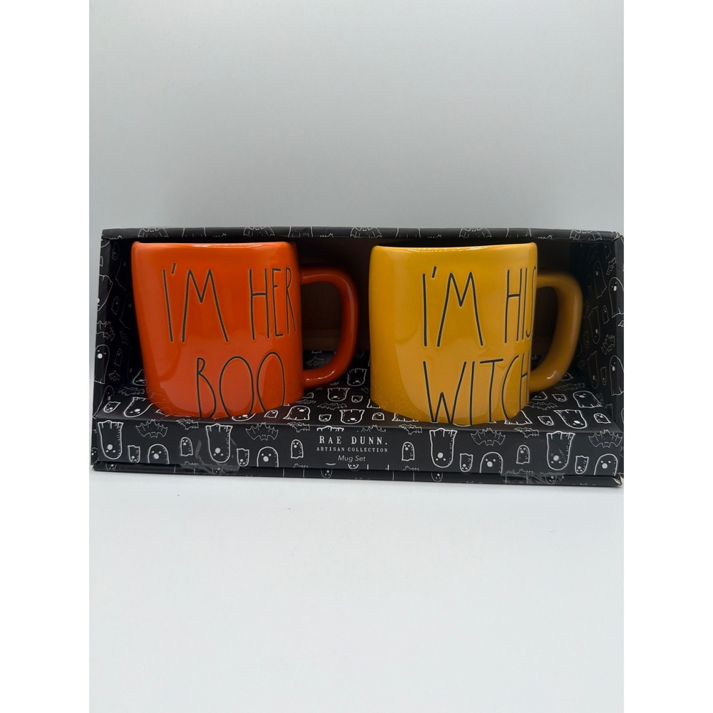 Rae Dunn I'm Her Boo / I'm His Witch Halloween Mug Set of 2